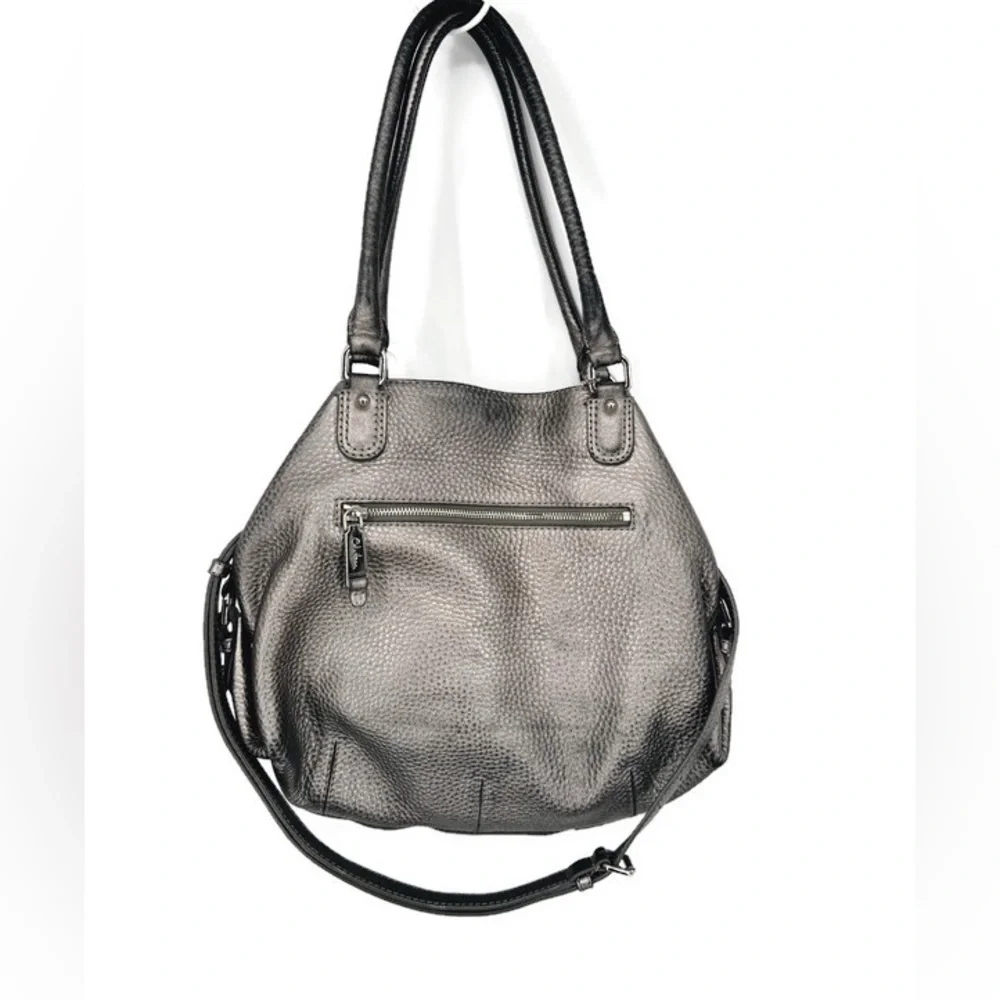 Cole Haan XL Silver Pebbled Leather Satchel Hobo Shoulder Bag Crossbody‎ Strap